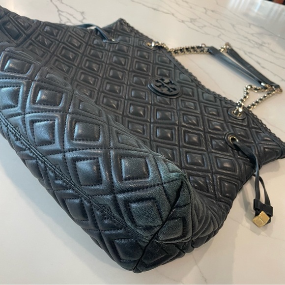Tory Burch Diamond Quilted Black Slouchy Tote Bag - Picture 10 of 16